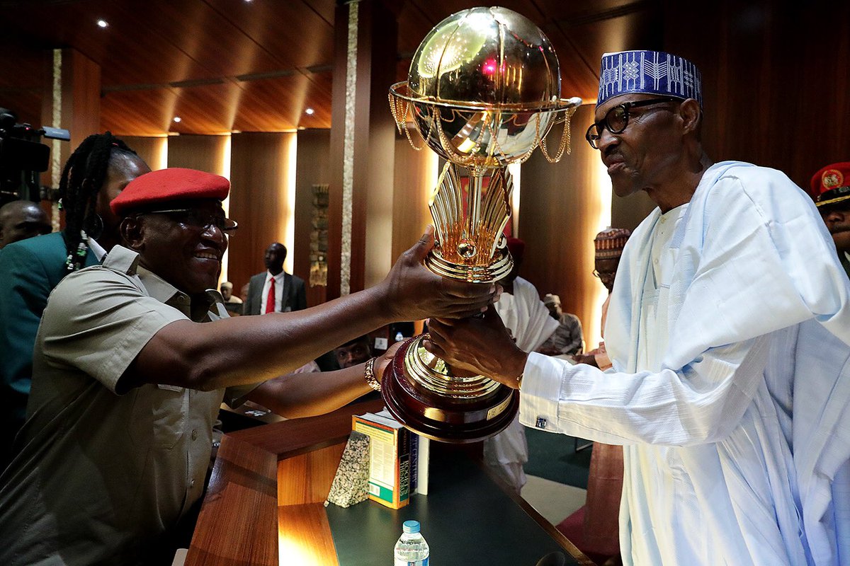 MBuhari's tweet photo. The entire nation appreciates and celebrates your victory — the first in 12 years — and qualification for the 2018 World Cup in Spain. https://t.co/oZaMl5MmTQ