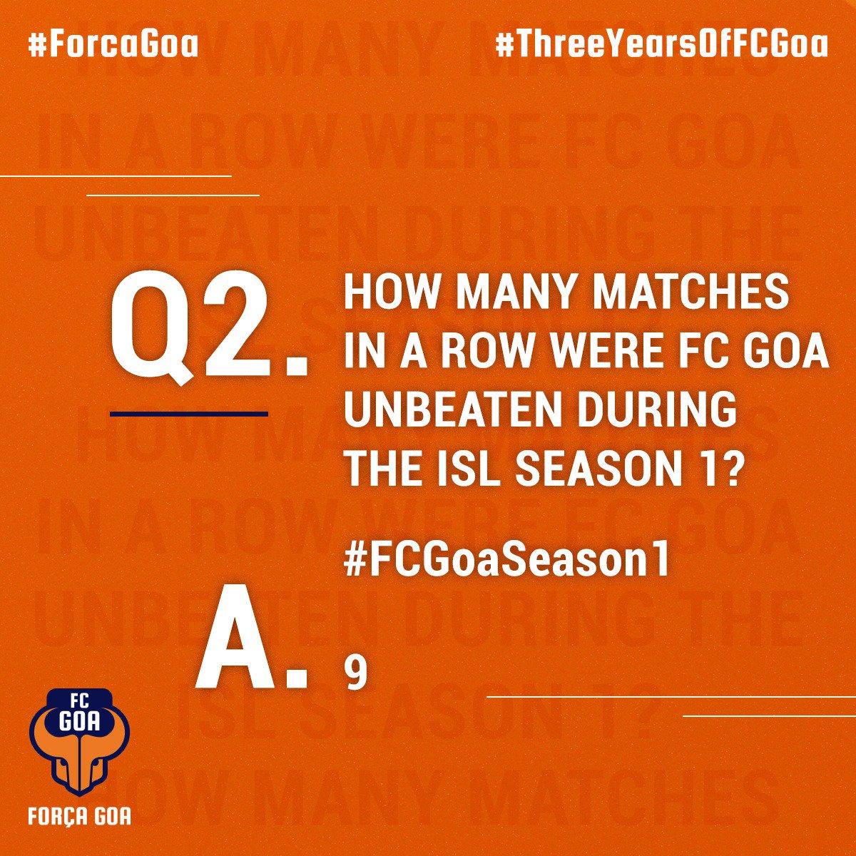 FCGoaOfficial's tweet photo. They were unbeaten for 9 matches! #FCGoaSeason1. #ThreeYearsOfFCGoa #ForcaGoa https://t.co/goEtdMMcW7