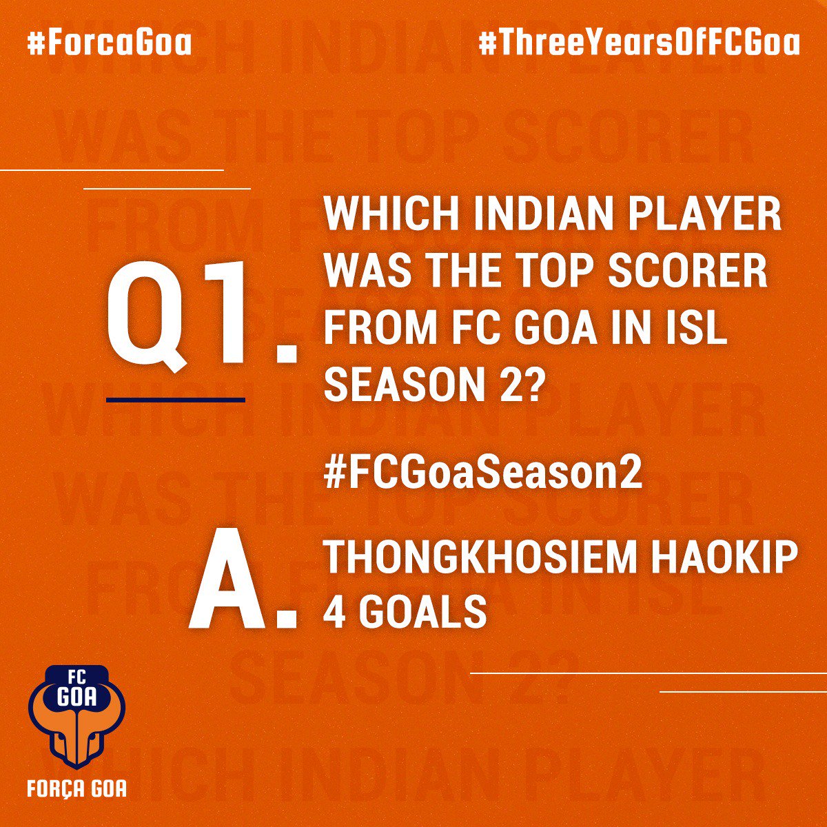 FCGoaOfficial's tweet photo. He scored 3 goals against Mumbai City FC and an equalizer against Chennaiyin FC in the finals! #FCGoaSeason2. #ThreeYearsOfFCGoa #ForcaGoa https://t.co/zyzxWaLw9L