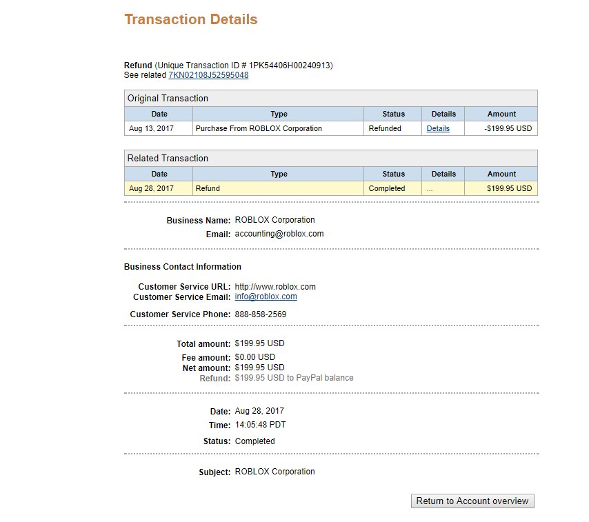 Poke On Twitter Hey Roblox This Is Not Right You Banned My Main Account For A Chargeback This Is A Receipt From Paypal Where They Refunded Me Https T Co H7gdty2qbf - robux paypal block