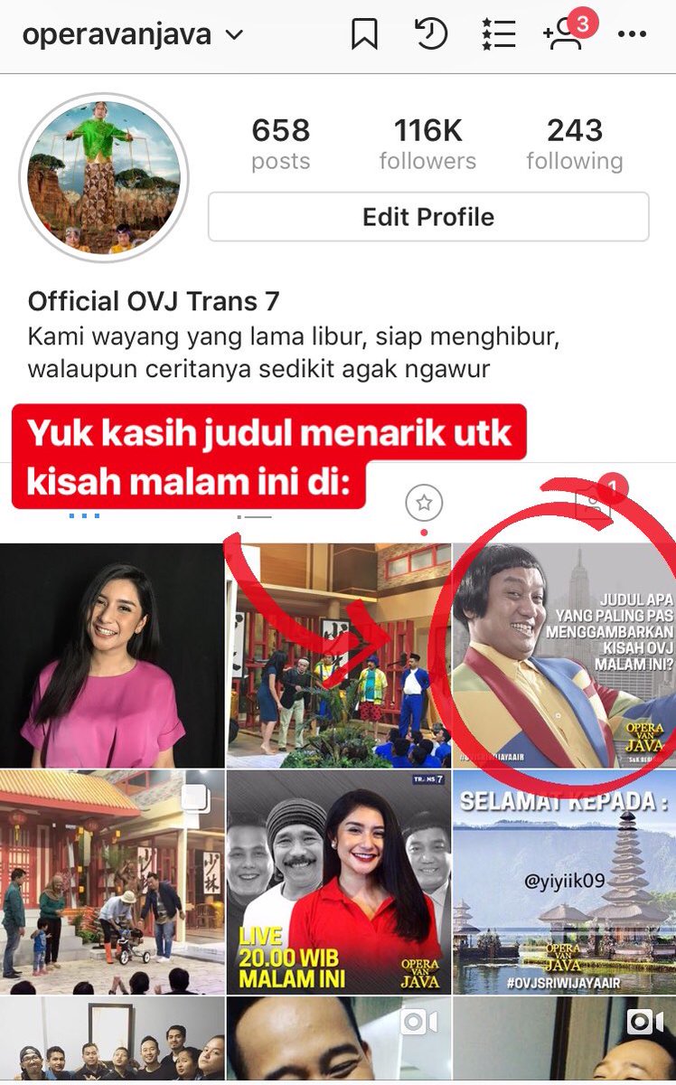 OVJ_kitelagi's tweet photo. Yuk pemirsa yg blm kasih judul menarik buat kisah mlm ini, kasih ide kalian ke Instagram (@operavanjava) ya! #OVJCariJudul #OVJSriwijayaAir https://t.co/Di9kC6412S