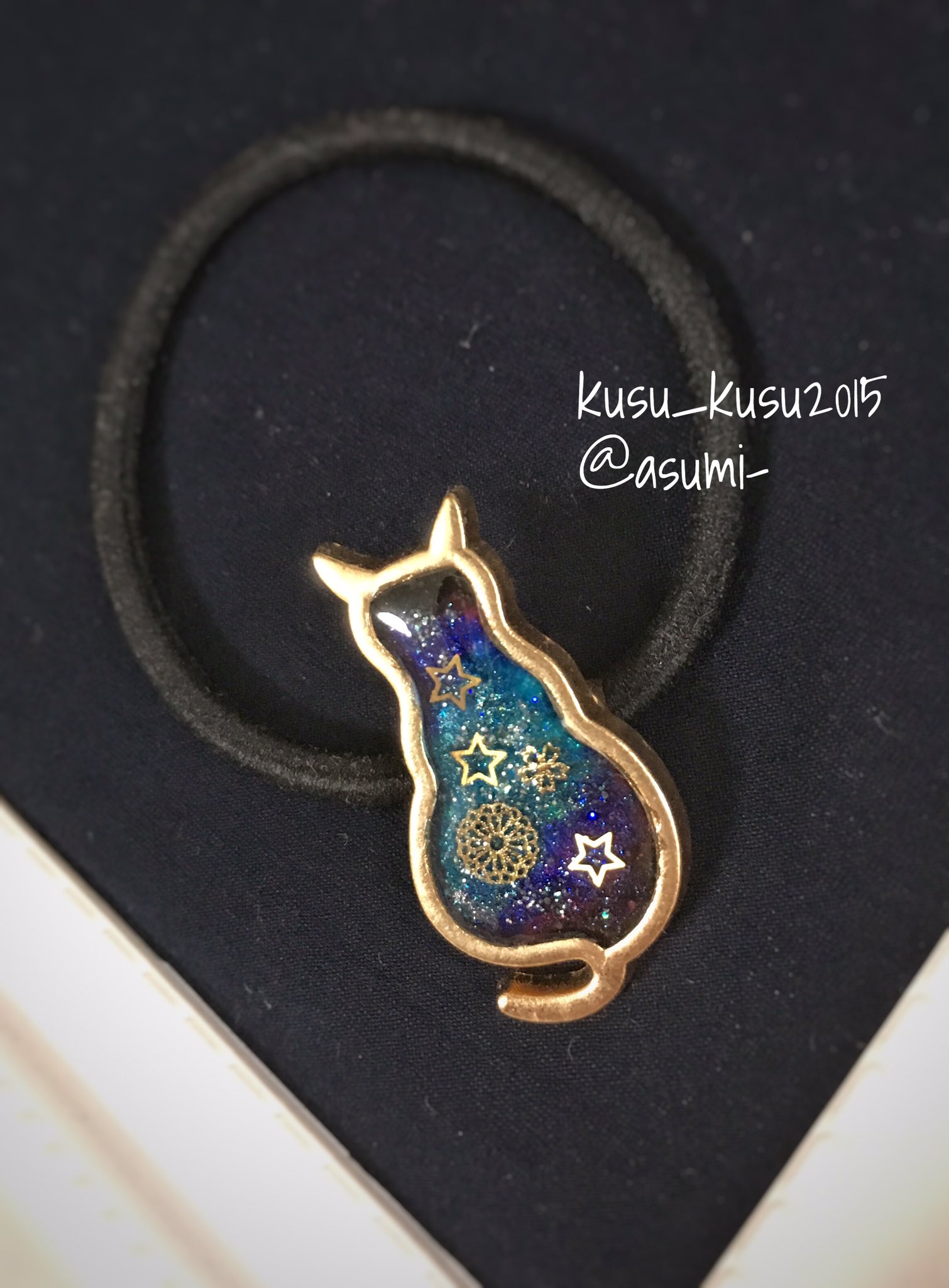直販新品 - 手描き ハート雲 ヘアゴム ブローチ レジン 猫