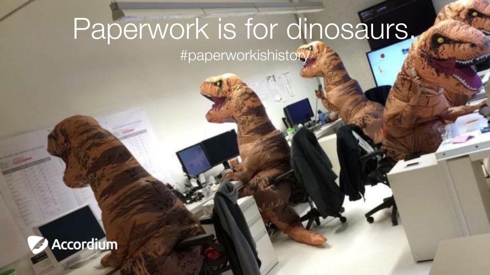 accordium's tweet photo. Does your team look like this? We can help - Don't do #paperwork like a #dinosaur #startups #Digitalize2017 #cphftw #dktech https://t.co/HS6rvUkebL