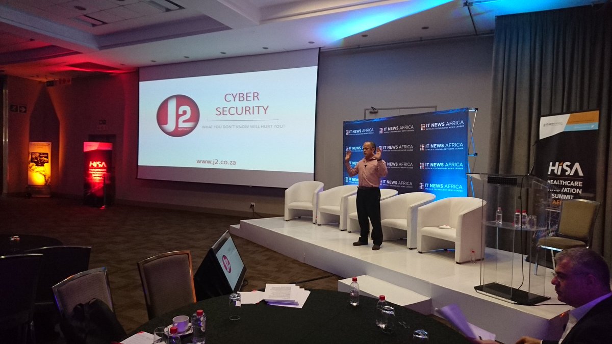DeanoWorks's tweet photo. @J2johnMc up next discussing cyber security in healthcare. @HISummitAfrica #HISA2017 @ITNewsAfrica #CyberSecurity https://t.co/mD7DLCY6vk