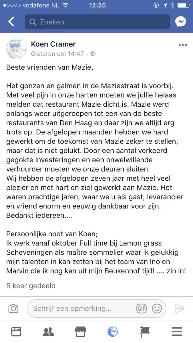 Koen Cramer (@mazierestaurant) on Twitter photo 