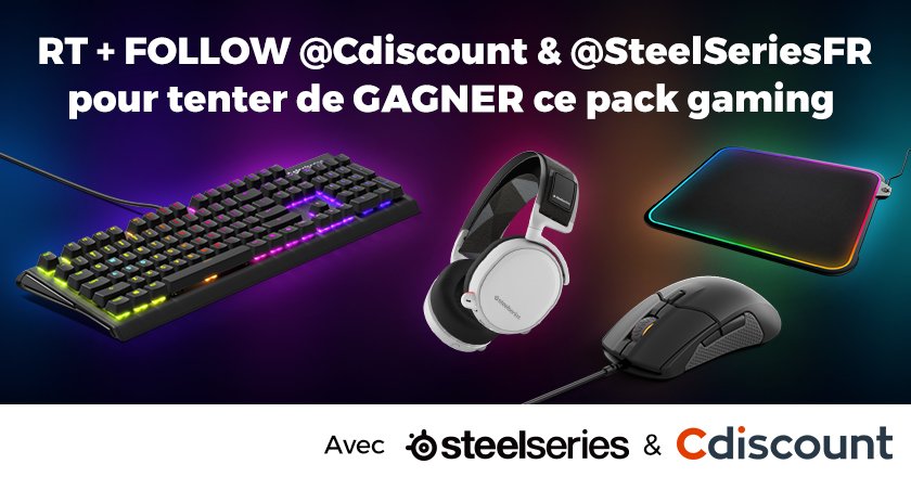 Cdiscount's tweet image. 🎁 #Concours

🎮 Un pack gaming SteelSeries à gagner

🚀 Pour participer
RT + Follow @Cdiscount &amp;amp; @SteelSeriesFR

🏁 TAS 7/09