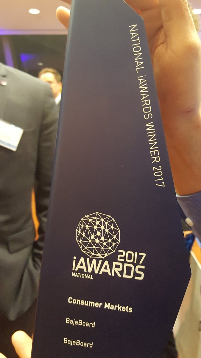 BajaBoard's tweet photo. #National #iAwards winners!!! Woooooooo. Thanks for all the support everyone #theiAwards #technology #innovation #tech #electricskateboard https://t.co/BE6illCzBE