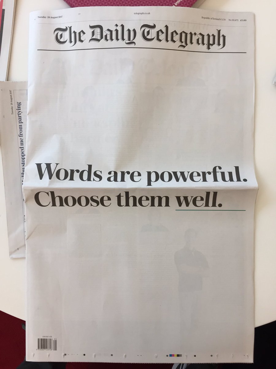 mtighewall's tweet photo. Enjoyed yesterday's @dailytelegraph. "Words are powerful. Choose them well." https://t.co/vCv6WjOaWv