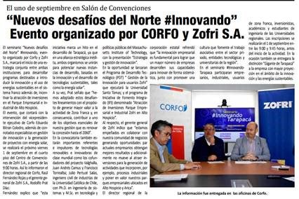 CorfoTarapaca's tweet image. Seminario #InnovandoTarapaca Viernes 1 Stbre. 09:00 hrs. Hoy en diario El Longino #Iquique diariolongino.cl/wp-content/upl…