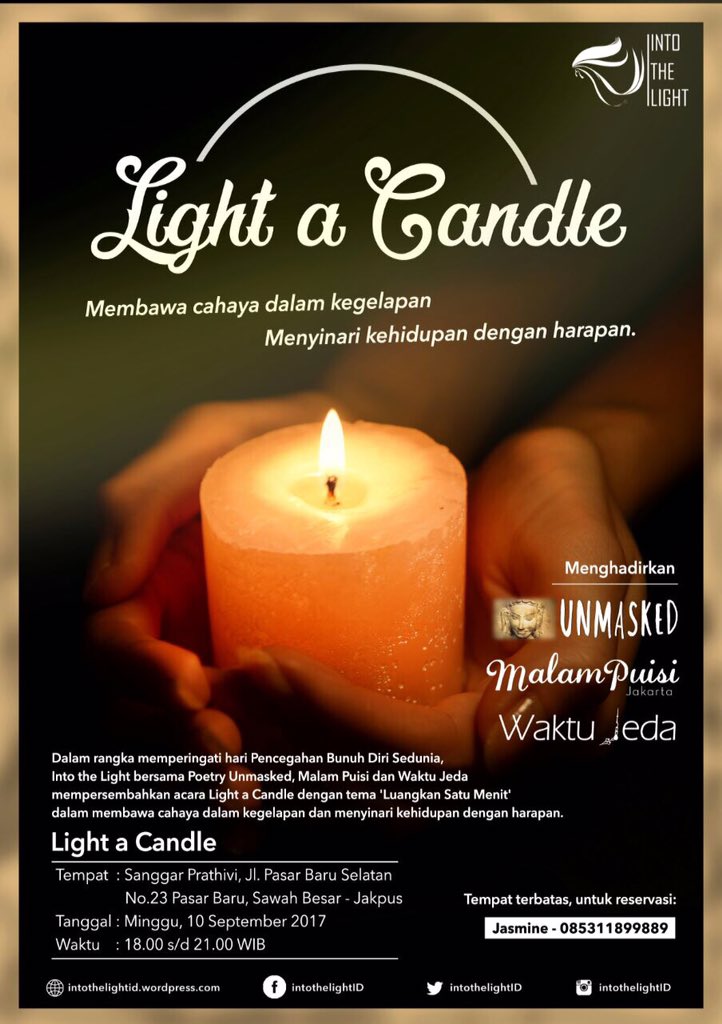 AdjieSanPutro's tweet photo. Peringatan Hari Pencegahan Bunuh Diri sedunia bersama @IntoTheLightID @MalamPuisi_JKT @waktujeda https://t.co/qcRP3LwINp