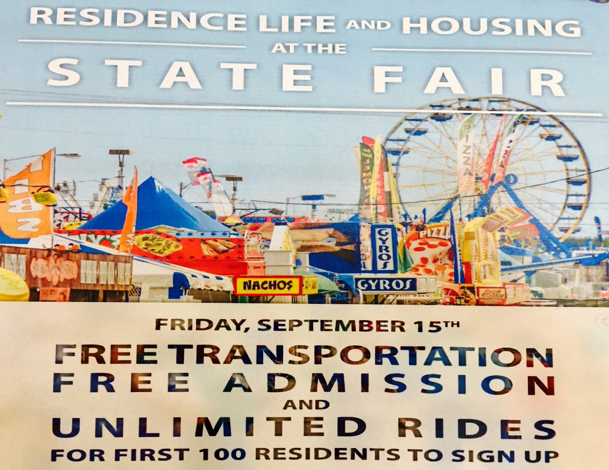 swosureslife's tweet photo. We are going to the State Fair! We can only take 100 residents and so hurry to the Residence Life Office because spots are filling up fast! https://t.co/RKThgs4huf