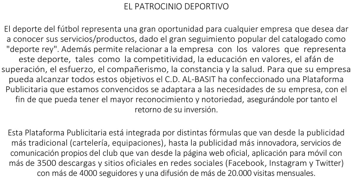 EscuelaAlBasit's tweet photo. Benefíciate de grandes descuentos por conseguir una empresa que patrocine al C.D. AL-BASIT. https://t.co/9LZi5Blt6j https://t.co/1dGjHGpPfH