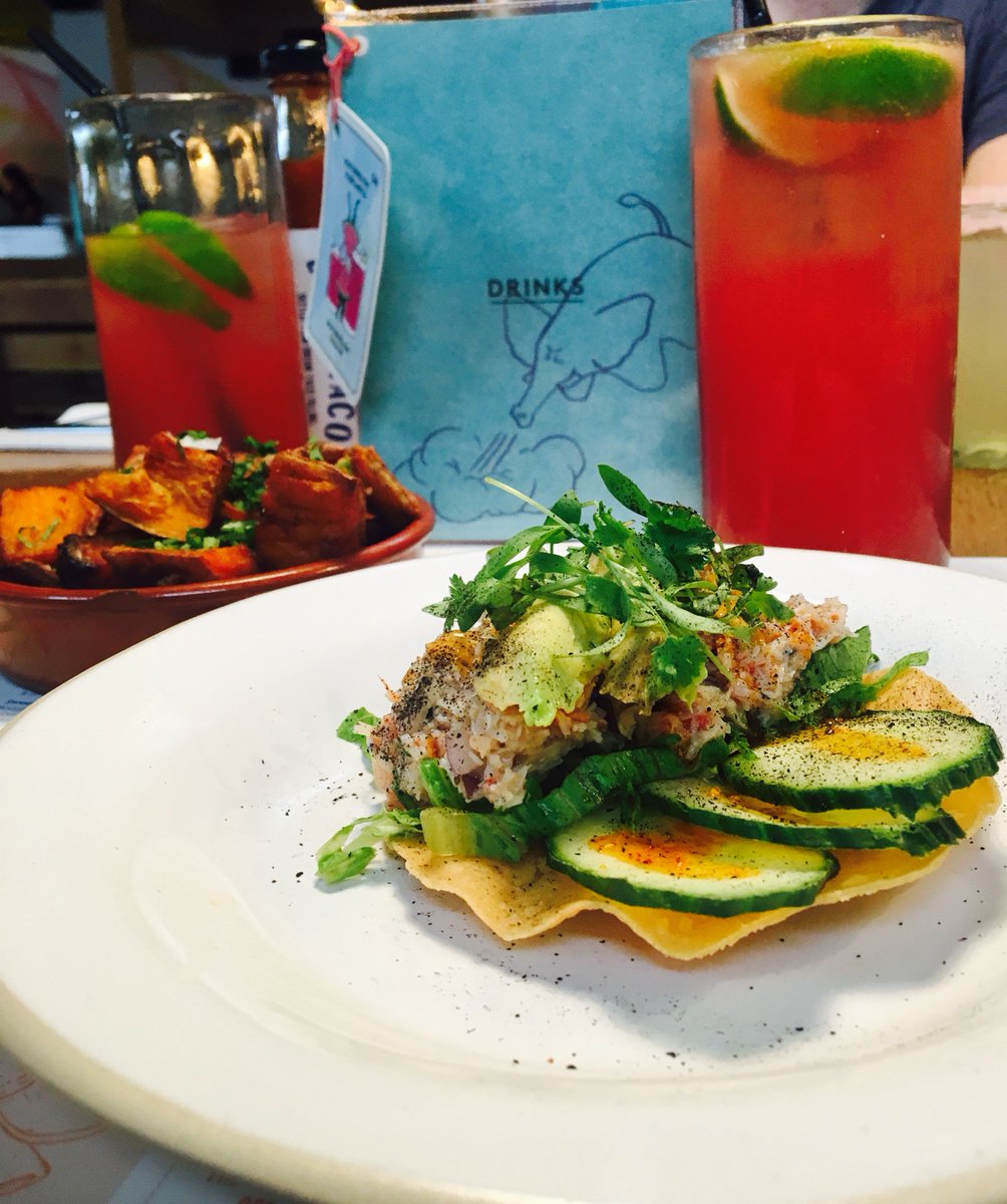 Bite into summery freshness that is our Devon crab tostada. With cucumber, ancho mayo, avocado &amp; lime ash on a crisp tortilla base. #crab