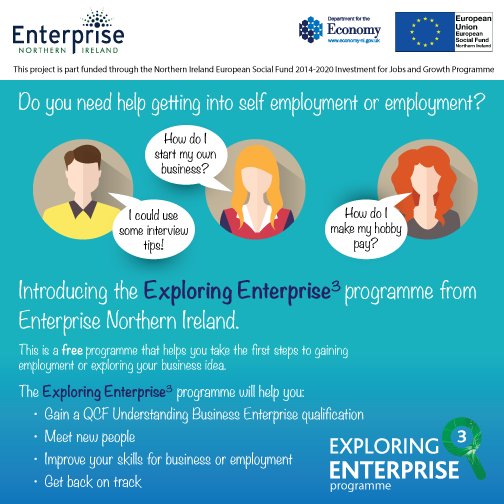 OrtusBusiness's tweet photo. Get back into work with our free Exploring Enterprise Programme - Starts Monday! Limited spaces available #startsomethingnew #freshstartNI https://t.co/Di3V8YTOy4