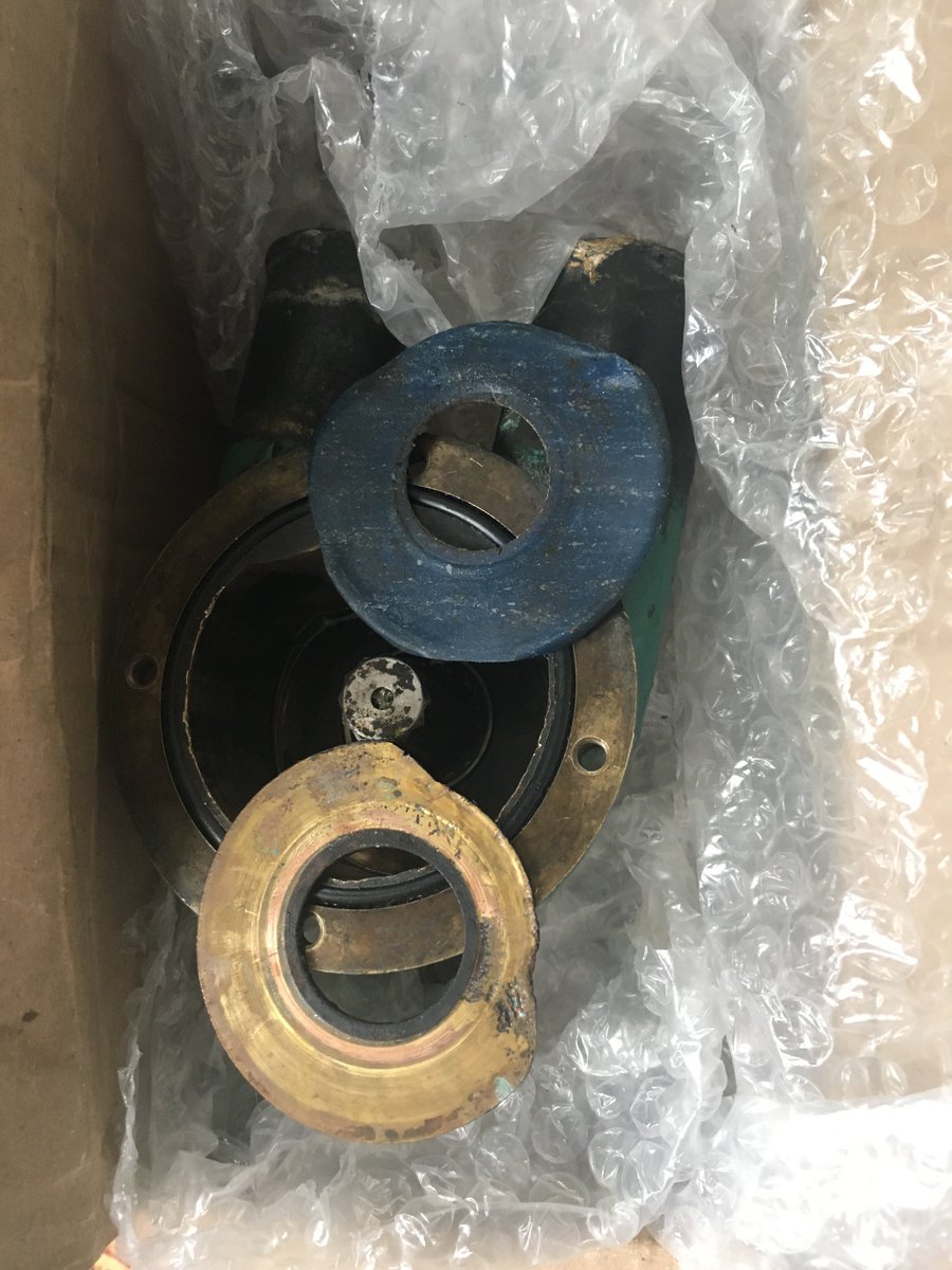 arcticboreal's tweet photo. The sea pump's indeed repairable. The wear ring is worn out. And the bit of linoleum set up in Patreksfjordur that served to seal the gap. https://t.co/CJBjkPOHZ2
