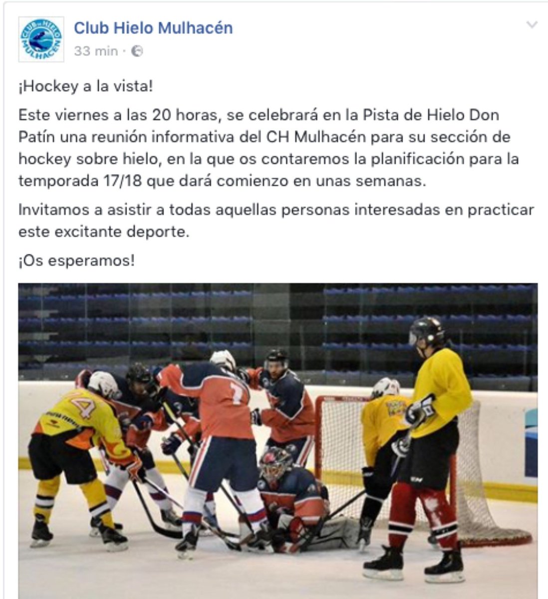 LineaAlhambra's tweet photo. Viernes 1 a las 20h en @DonPatinGranada jornada Informativa Hockey hielo. Club Hielo Mulhacen. Sí estás interesado: vamos!!! https://t.co/QqkDB94oZL