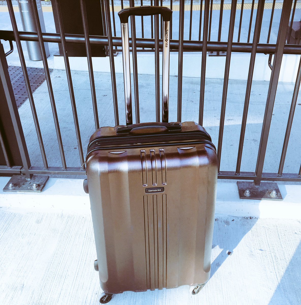 covetour's tweet photo. Me &amp; my travel companion!❤️@SamsoniteCanada@MySamsonite!this poor girl has taken a beating flying around the world &amp; now she has a crack 😭 https://t.co/JEIYZB1oNL