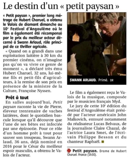 EN SORTIE NATIONALE CETTE SEMAINE <a href="/cinema_rex/">Cinéma Rex Brive</a> 
"PETIT PAYSAN"
Réalisé par Hubert Charuel
Article paru dans le journal "La Montagne" ce jour.