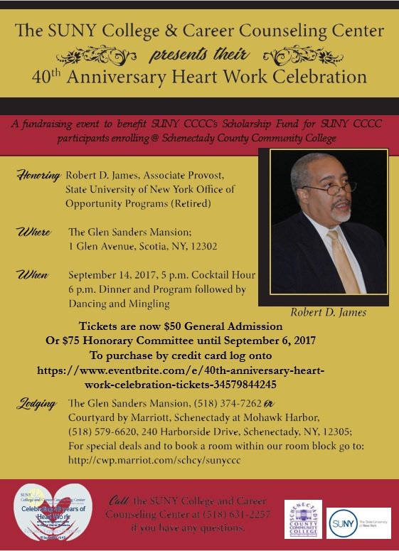 SCCOC433's tweet photo. SUNYCCCC 40th Anniversary HeartWork Celebration, 9/14, 5 p.m. Glen Sanders.  See invite below for details, Tix online or call 631-2257 https://t.co/5AkVsgUDcN