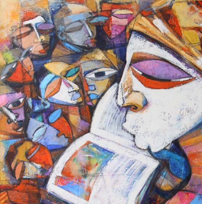 Aabru_Art's tweet photo. A close up detail from #GbengaOffo latest work Story Teller. The #colours and detail in his #Paintings always amazes https://t.co/5KgxbqEAPC https://t.co/YFlZmxV1eU