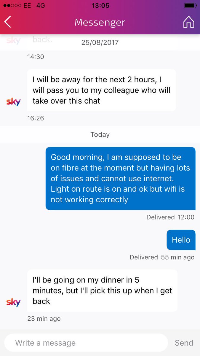 lukeward1974's tweet photo. Is this the way to reply to customers who has already been 50 mins @skytv @SkyHelpTeam #notgoodenuff https://t.co/gu7k55nOsk