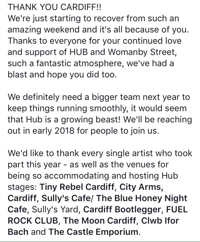HUBFestCardiff's tweet photo. A message of thanks from us lot at Hub Fest x💛✊
>> https://t.co/bEyrEnGZxt