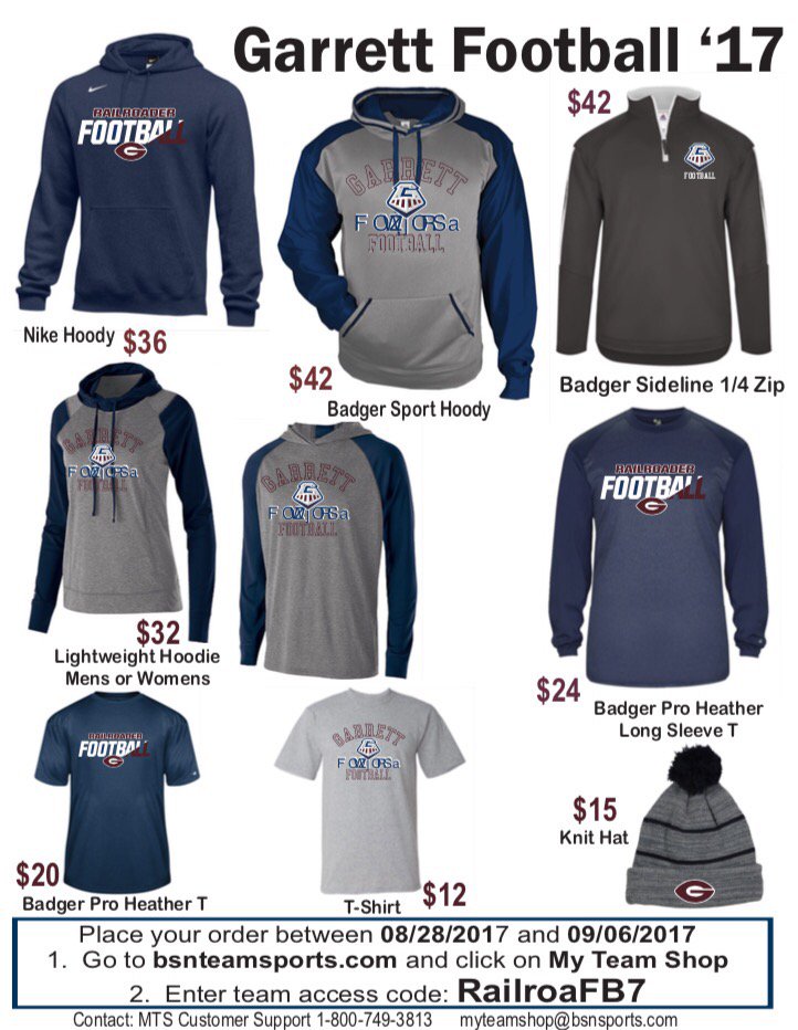 GHSfootball1's tweet photo. Do you want to buy Garrett Football gear?  Here it is, open for a week. https://t.co/QqLfILdrSJ