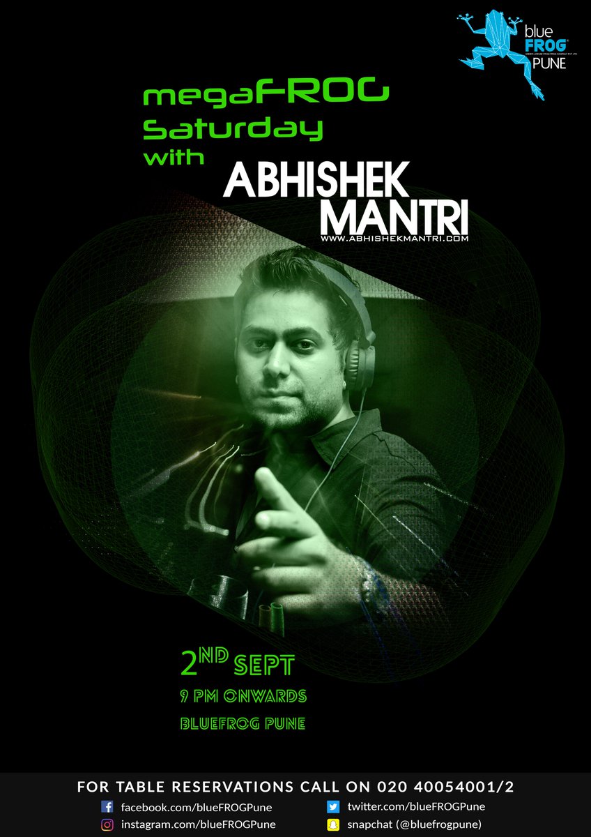 bluefrogpune_'s tweet photo. The man himself, @dj_abhishekm is back at #bluefrogpune this #Saturday! Brace yourself for never ending Saturday Night! https://t.co/X9YHj4Qau8