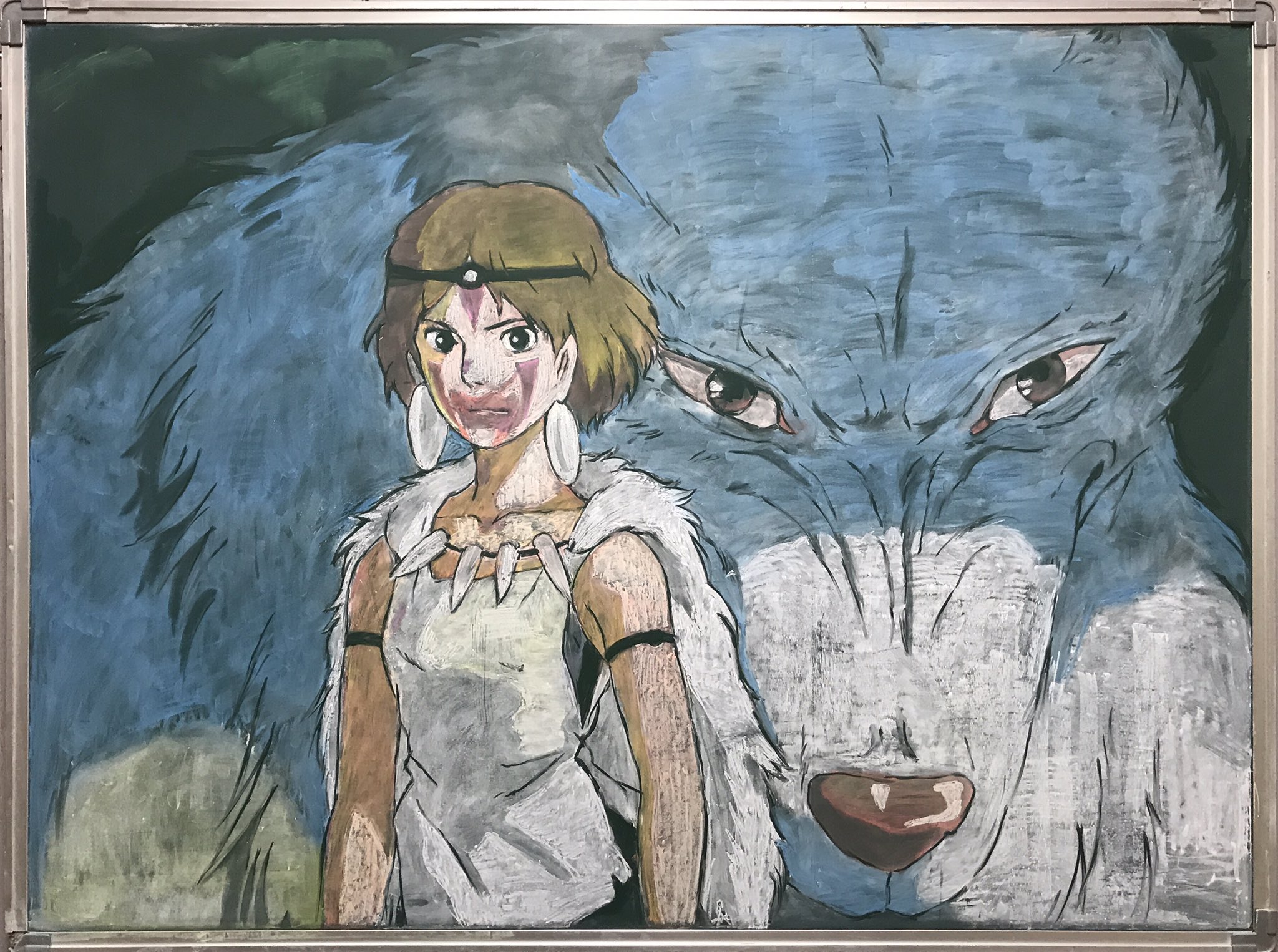 Koh 今回も黒板アートにてジブリの もののけ姫 を描かせていただきました 著作すみません 元画像のトーンが少なくちょっと大変でしたが どうですか 笑 黒板アート もののけ姫 ジブリ T Co 7ut4toljaj Twitter