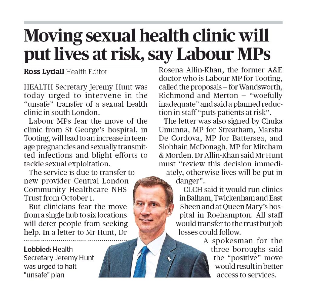 The decision to move the sexual health clinic from St George's Hospital will put lives at risk, this needs to be immediately reviewed.
