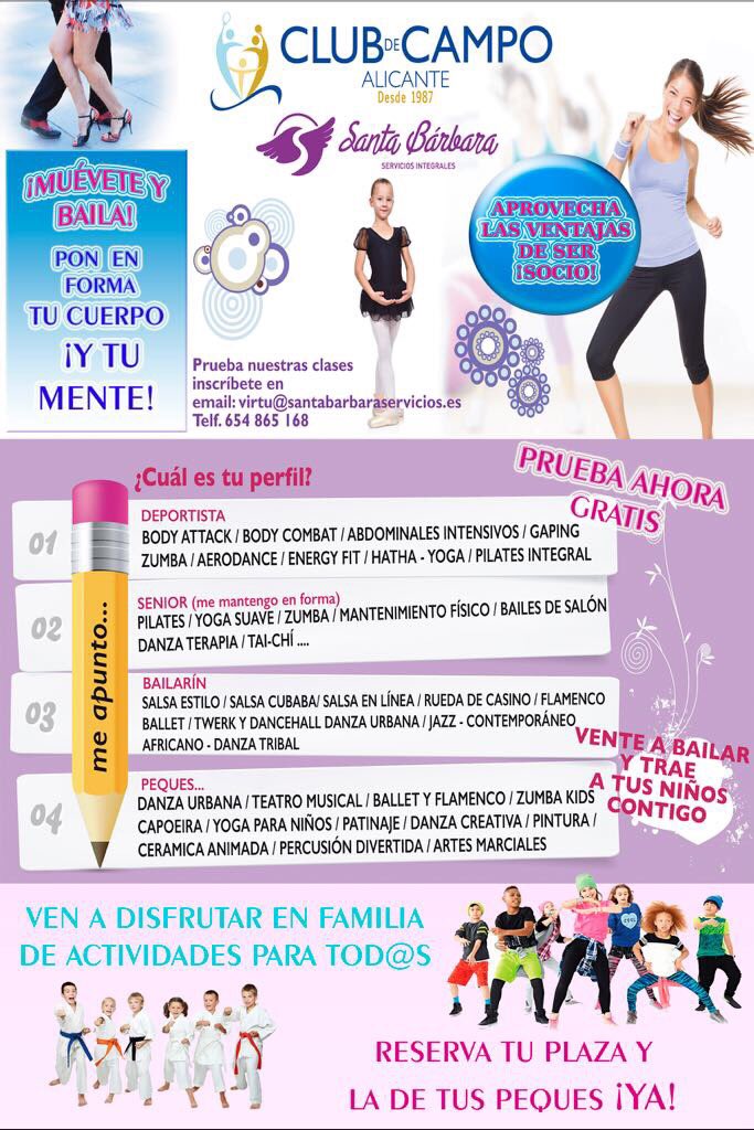 clubdecampoALC's tweet photo. En septiembre empieza nuestro programa de actividades para todos: deportes, danza, talleres... ¡Inscríbete ya! #Alicante #ocio https://t.co/MO9QHA3DuU