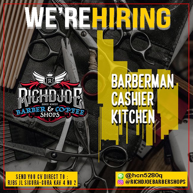 RBC Open Recruitmen for : Barberman • Cashier
• Kitchen (Sent your resume &amp; CV to :RJBS Jl. Sigura-gura kav 4 no 2) line :@hcn5280q