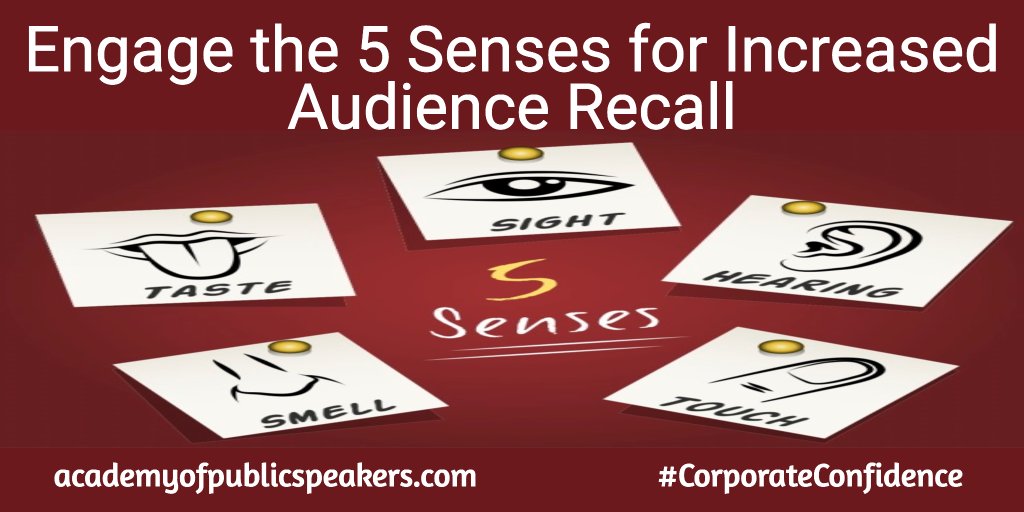 LDNspeakers's tweet photo. Engage the 5 senses to increase audience recall of your speech
 
#publicspeaking #corporateconfidence #academyofpublicspeakers https://t.co/jP3XtuZ1ld