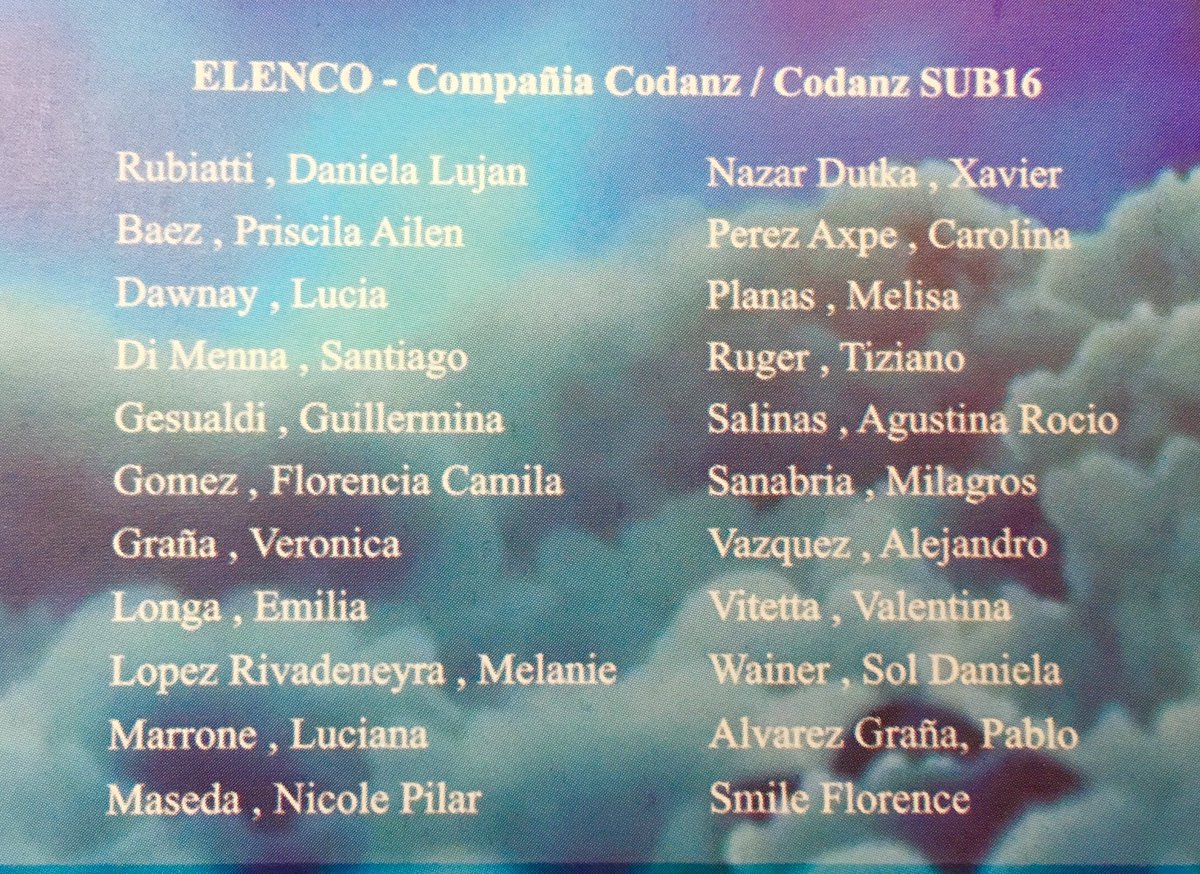 #Elenco 🎭#AliciaATravesDelEspejo 👸#CODANZ Sub16 para este #sábado 2 de setiembre 16:30h <a href="/centroborges/">centroborges</a> <a href="/companiacodanz/">Compañía Codanz</a> dir. <a href="/juancruzargento/">Juan Cruz Argento</a>