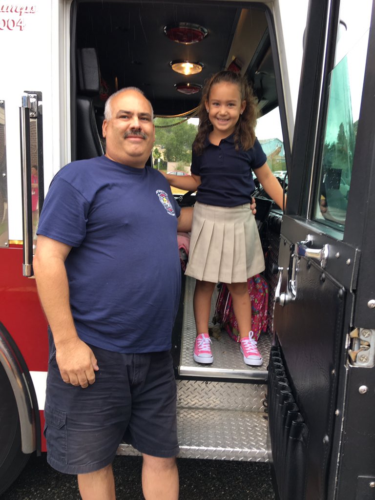norwichps's tweet photo. Our first kindergartener with a fire truck ride to school at Mahan. Thanks EGPFD!#sooooexciting https://t.co/6TNMUC1WMg
