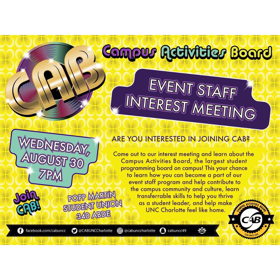 cabunccharlotte's tweet photo. Want to know more about the largest campus organization? Come out tonight with all of your questions! https://t.co/Iu759g3C6y