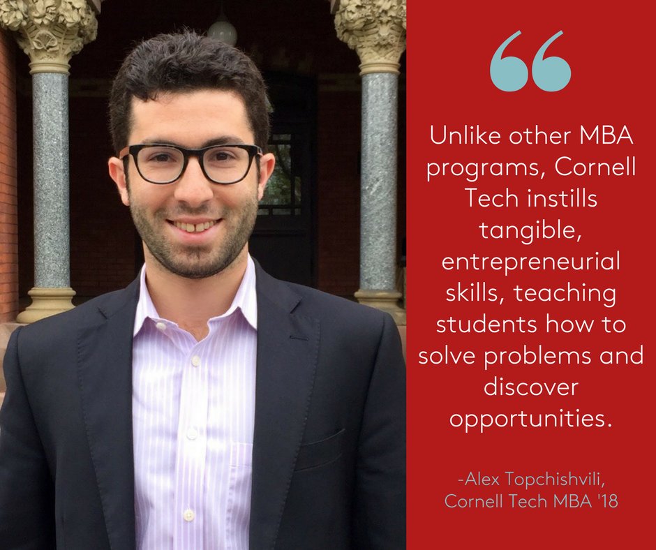 CornellMBA's tweet photo. .@AlexTops1, @cornell_tech #MBA '18, shares how our structure, curriculum, & culture differentiates us from other programs. #HumansofJohnson https://t.co/Zg8cXihg8z