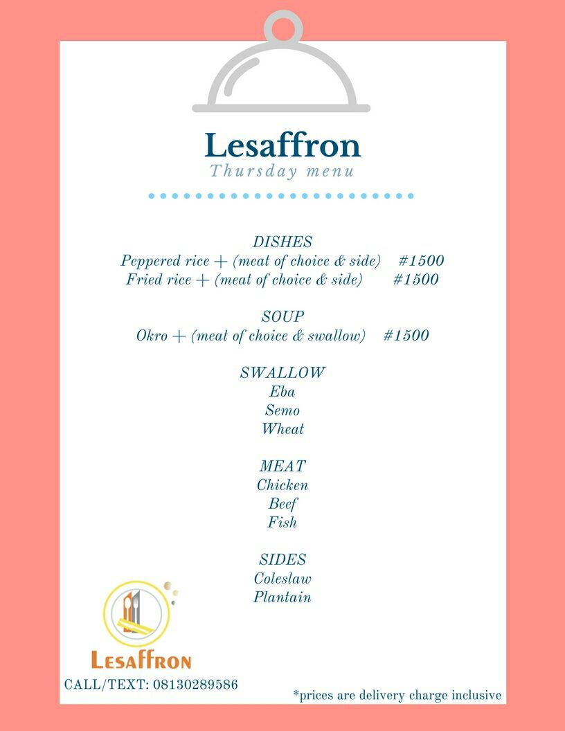 lesaffron's tweet photo. Lunch is served. Our menu is ready!!! Place your order now!! From Ikoyi-Ajah we've got you covered. Call/Text/DM to order now.#FoodDelivery https://t.co/VD0ZIJJCWs