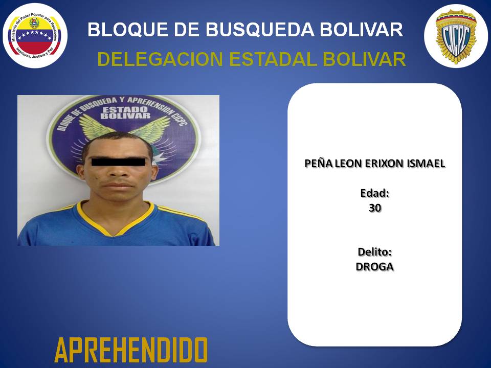#CICPC @bloquebolivar detiene a PEÑA LEON ERIXON ISMAEL
, 30 años, SOLICITADO por DROGA #CICPCLaMejorPoliciaCientifica