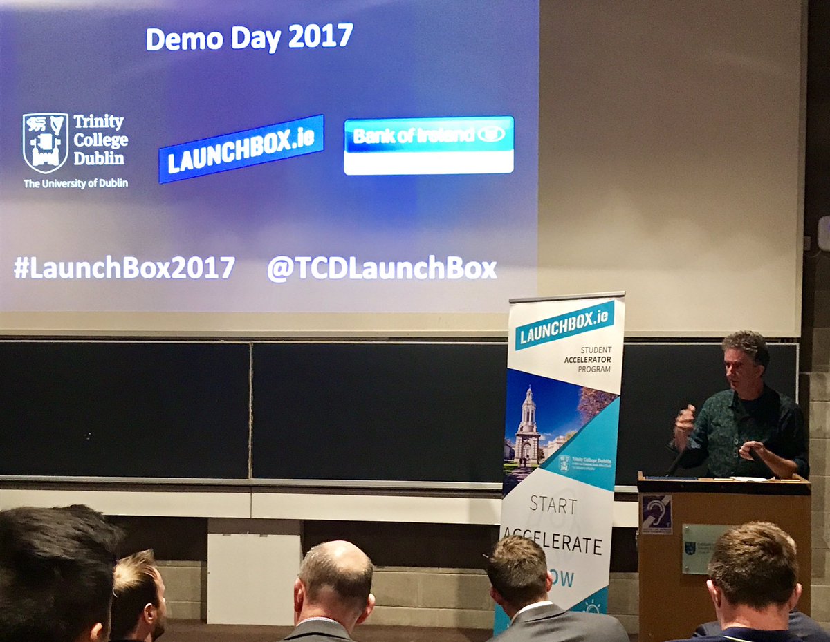 PatCarroll_1's tweet photo. Congrats @offportal & team @TCDLaunchbox on helping produce this evening's super cohort of 10 startups with quality pitches #Launchbox2017 https://t.co/eTC6xtO0vT