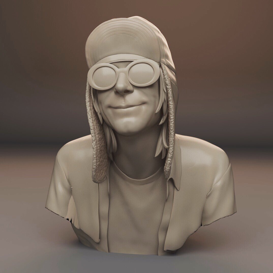 WIP This is a digital sculpture of Kurt Cobain done entirely in Blender 3D. #3dprintable #nozbrush #digitalsculpture #kurtcobain #nirvana