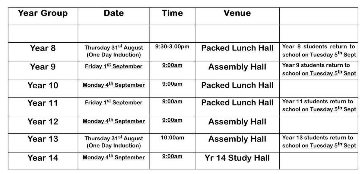 Back to school arrangements for each Year Group #backtoschool