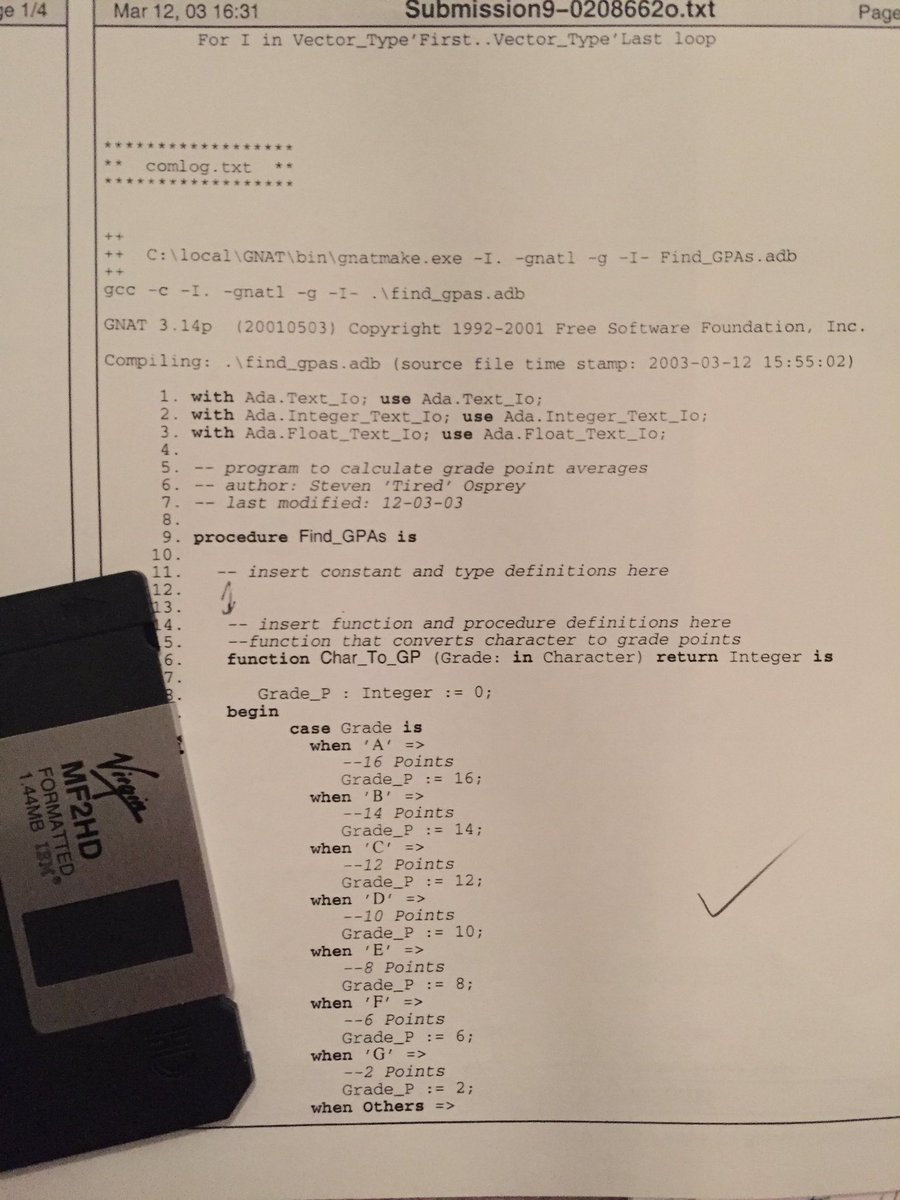 OspreyIT's tweet image. Throwback to my first #coding module at @GlasgowUni1451 #oldschool #1.44mb #ada95 🤓