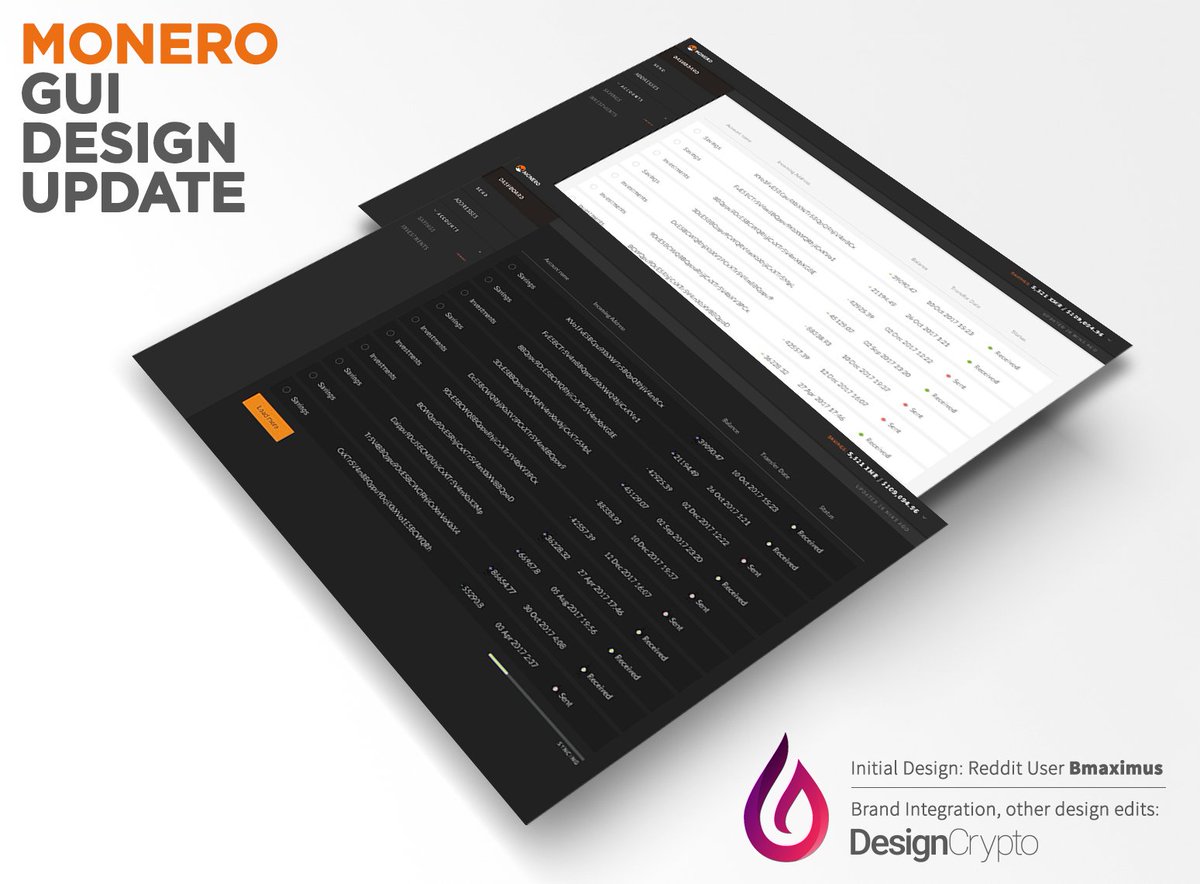 DesignCrypto's tweet photo. Reddit user Bmaximus started a streamlined version of the Monero GUI, we thought we'd help! What do you think? #monero #cryptocurrency #XMR https://t.co/Ey9sKpvd0K