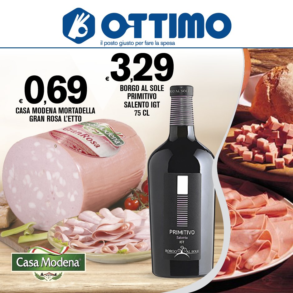 OttimoMarket's tweet photo. Borgo al Sole Primitivo Salento è un vino corposo e strutturato, ottimo da abbinare a #CasaModena Mortadella Gran Rosa #OttimoMarket #dinner https://t.co/B1oRg0O6cv