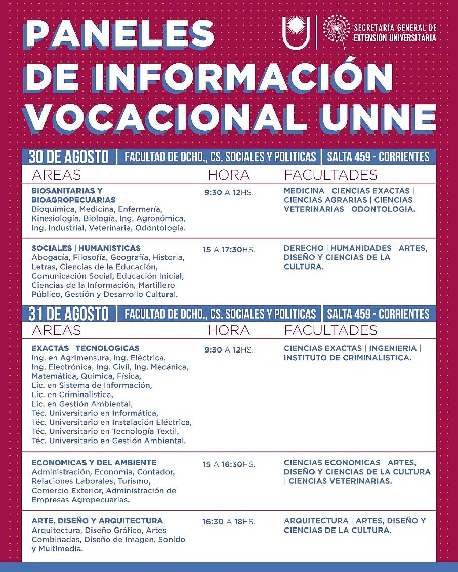 delayproduc's tweet photo. #NoTeLoPierdas #hoy habrá Paneles de Información Vocacional de @unneargentina a las 15 continún en @Derecho_Unne salta Nº459 #Corrientes https://t.co/OteZRZaDJA