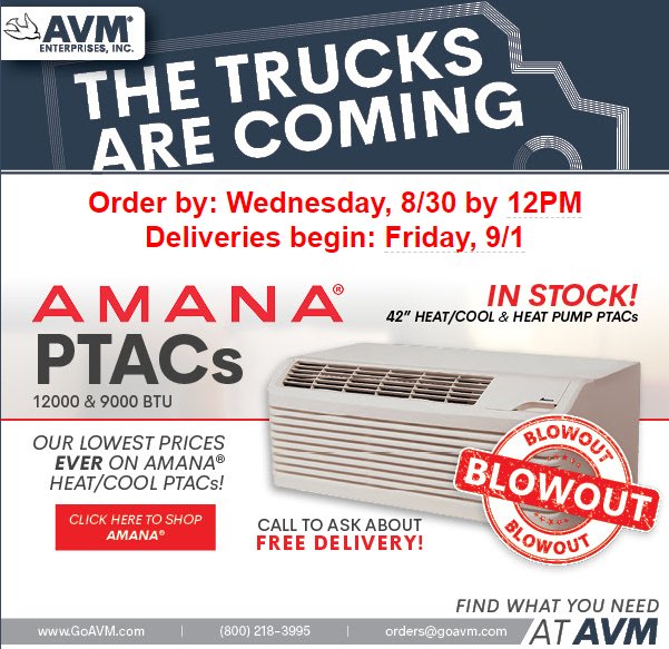 goavm's tweet photo. Our best prices EVER on #Amana #PTACs – https://t.co/k0Cmte5erA #CODE: AVM241 #AmanaPTACs #BestpricePTACs #SaleonPTACs #GoAVM https://t.co/AEiS5PIv6Y