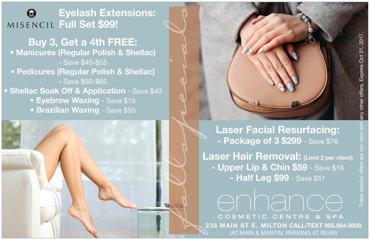 EnhanceMilton's tweet photo. Sneak peek at our SEPTEMBER/OCTOBER SPECIALS AT @EnhanceMilton #MiltonON #spadiscounts #mani #pedi #misencil #eyelashextensions #brazilian https://t.co/4ni3rOYVcx
