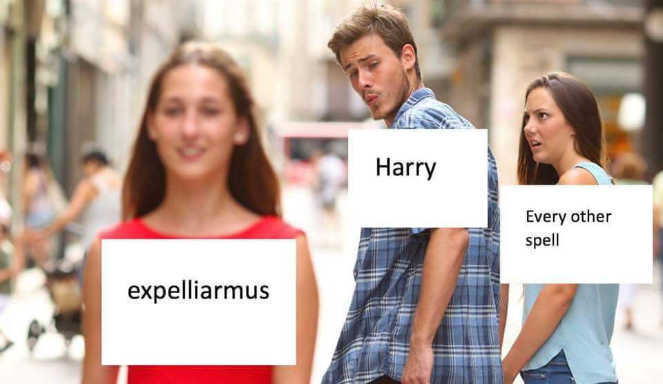 *Meets most powerful Dark Wizard ever,surrounded by his followers who will not hesitate to murder him* Harry:"disarming him should work lol"