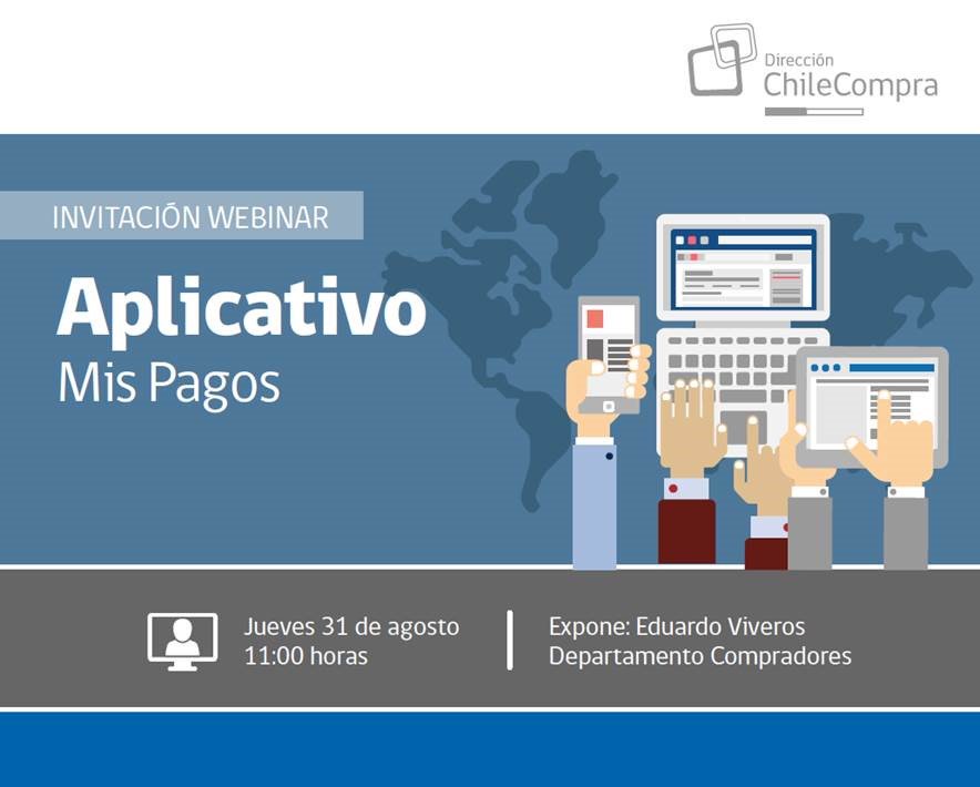 ChileCompra's tweet photo. Recuerda que mañana a las 11:00 hrs., es la charla online "Aplicativo Mis Pagos". Inscríbete con la clave 1234 👉 https://t.co/Gtqb6qVo5r https://t.co/PvZD2hRLnE